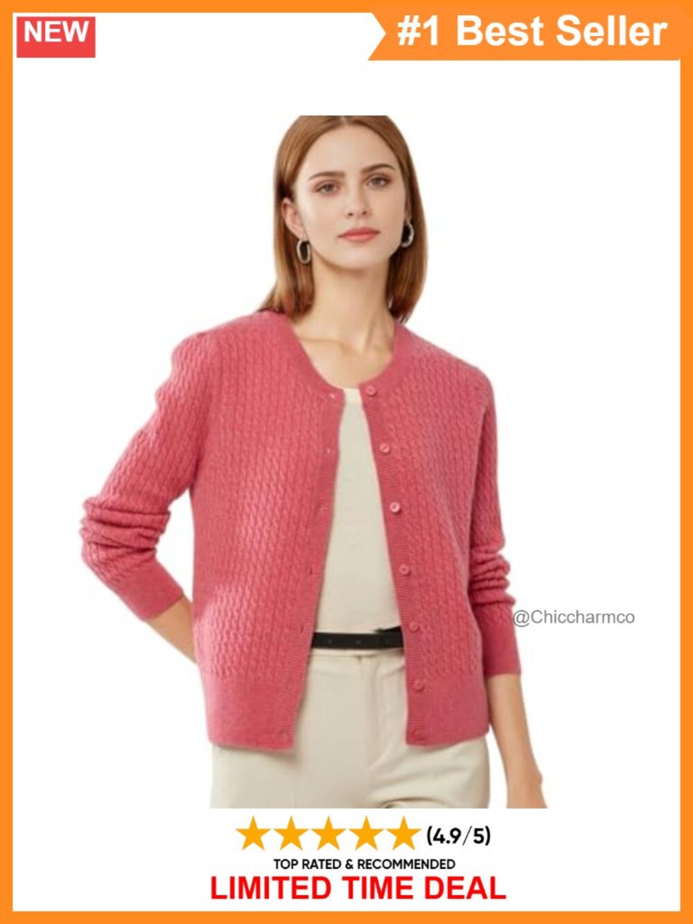 100% Cashmere Cable Knit Cardigan Sweater Button Down Long Sleeve